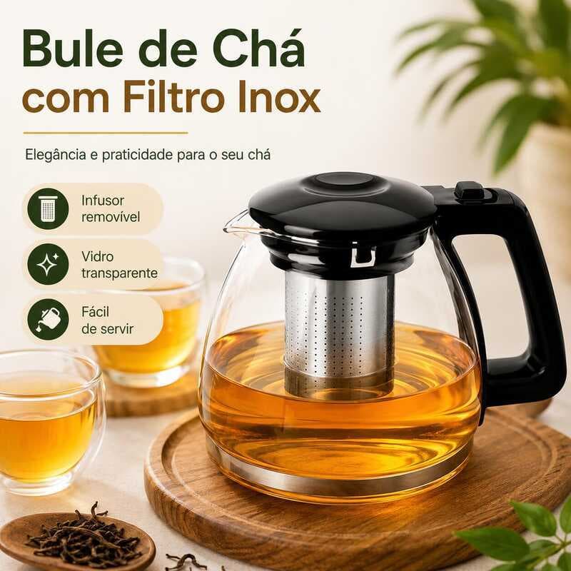 Chaleira Bule de Vidro com Infusor Inox 950ml para Chá e Café