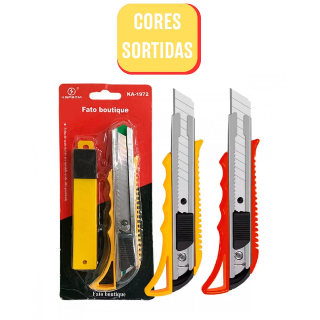 Estilete Retrátil Kapbom 18mm com Refil Extra Corpo em Metal Trava de Segurança para Cortes