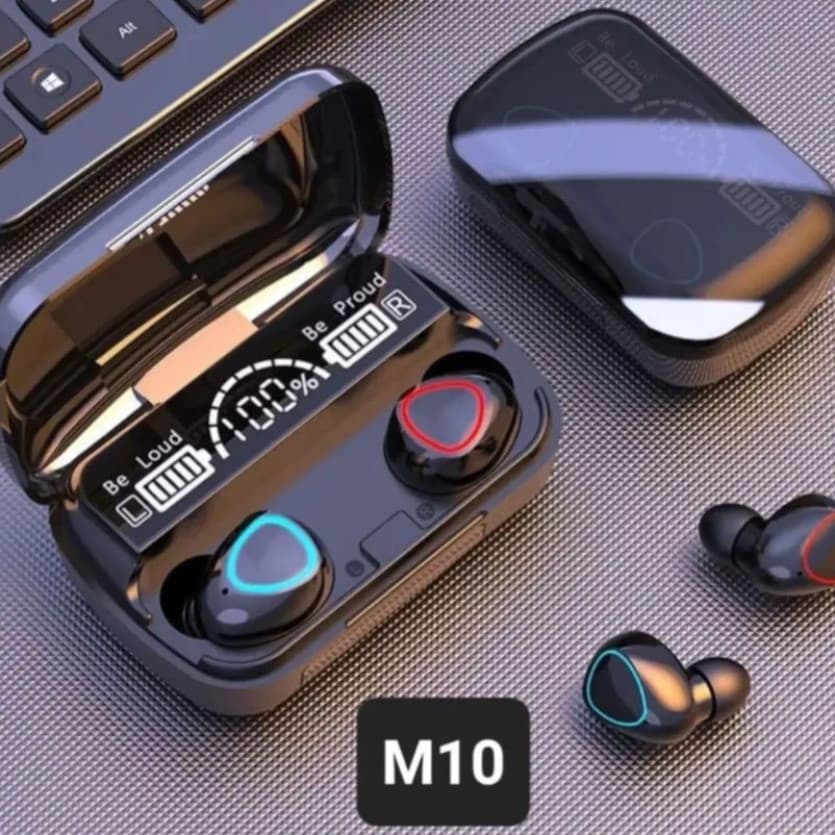 Fone Bluetooth M10 Sem Fio TWS Bluetooth 5.1 Display LED Case Power Bank 2000mAh Touch Microfone Preto