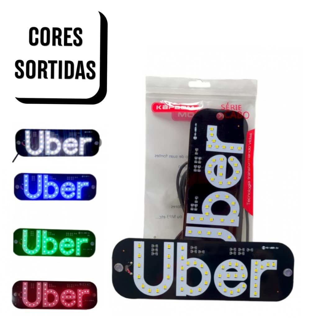Placa Painel Letreiro Luminoso LED USB Uber Vidro Parabrisa - ( Cores Sortidas)
