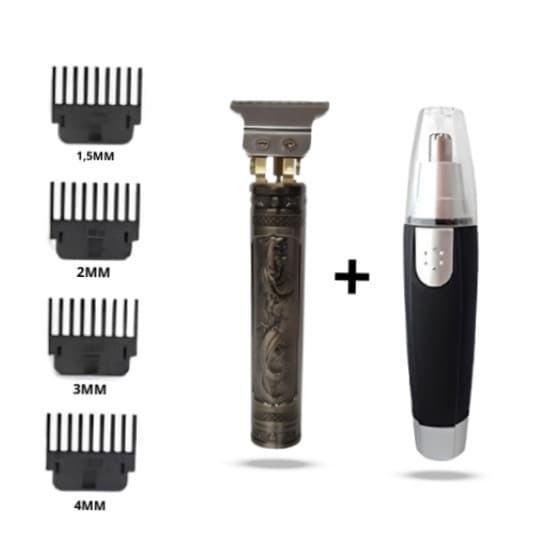 Kit Cuidados Masculinos - Máquina de Cortar Cabelo (Dragão) + Aparador de Pelos Nariz