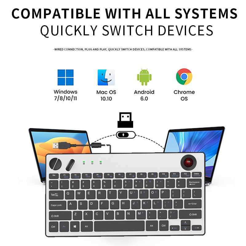 Teclado Ergonômico Com Fio JOMAA Trackball E mouse Air 2 Em 1 Para Laptop PC TV