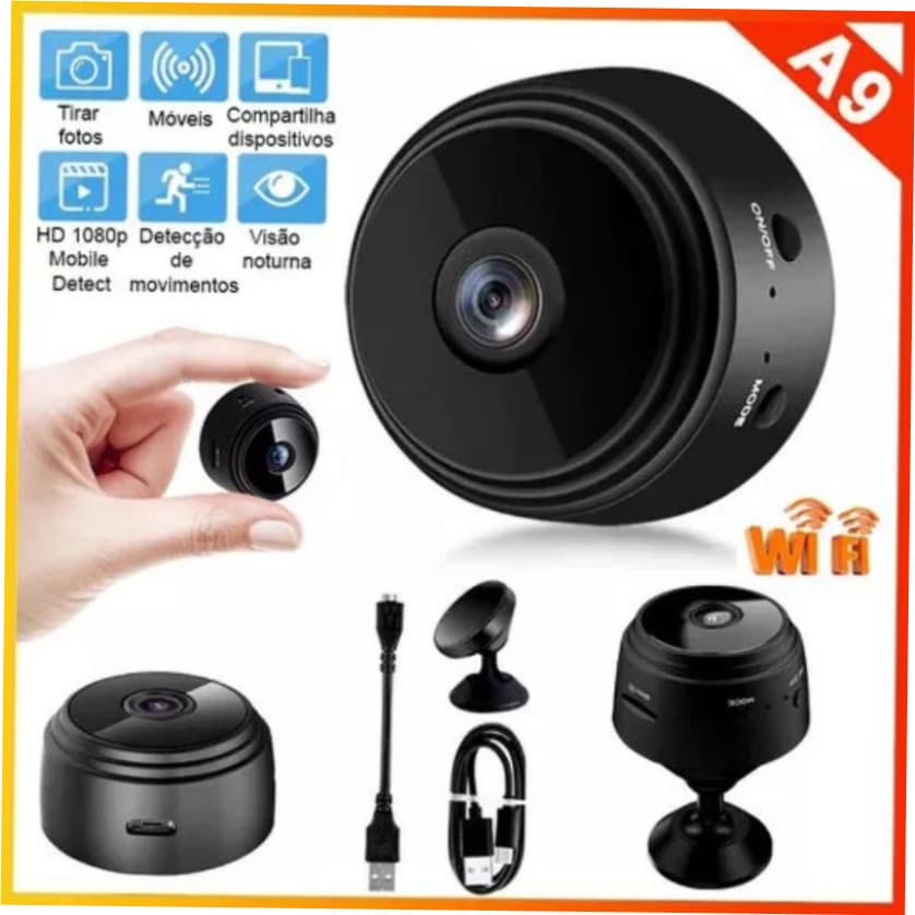 Mini Câmera  Espiã A9 Wi-Fi FullHD 90 Suporte de Parede
