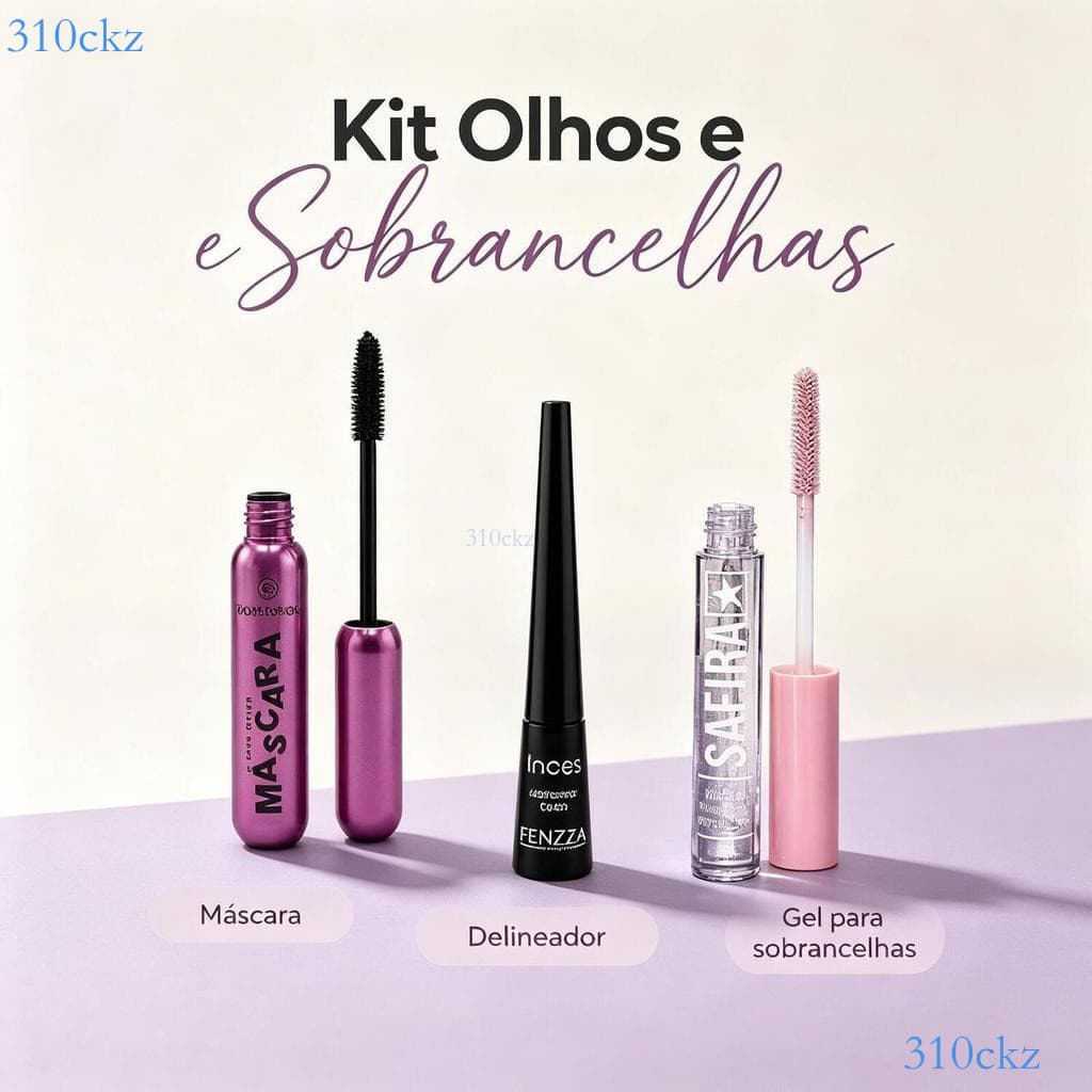 Kit Maquiagem para Olhos 3 Itens: Máscara de Cílios, Delineador Preto e Gel de Sobrancelhas para Uso Diário ✨cr8n000