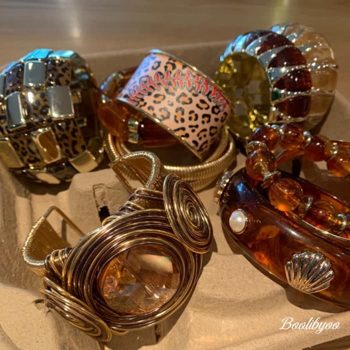 Boolibyoo café profundo leopardo impressão pulseira feminina Retro exagerada pulseira empilhada outono inverno quente me