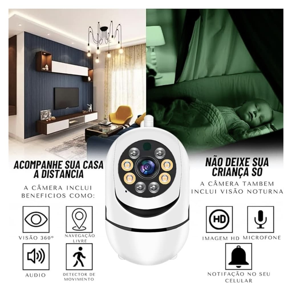Câmera Segurança Babá Eletrônica WiFi Giro 360° Kapbom KA-S065