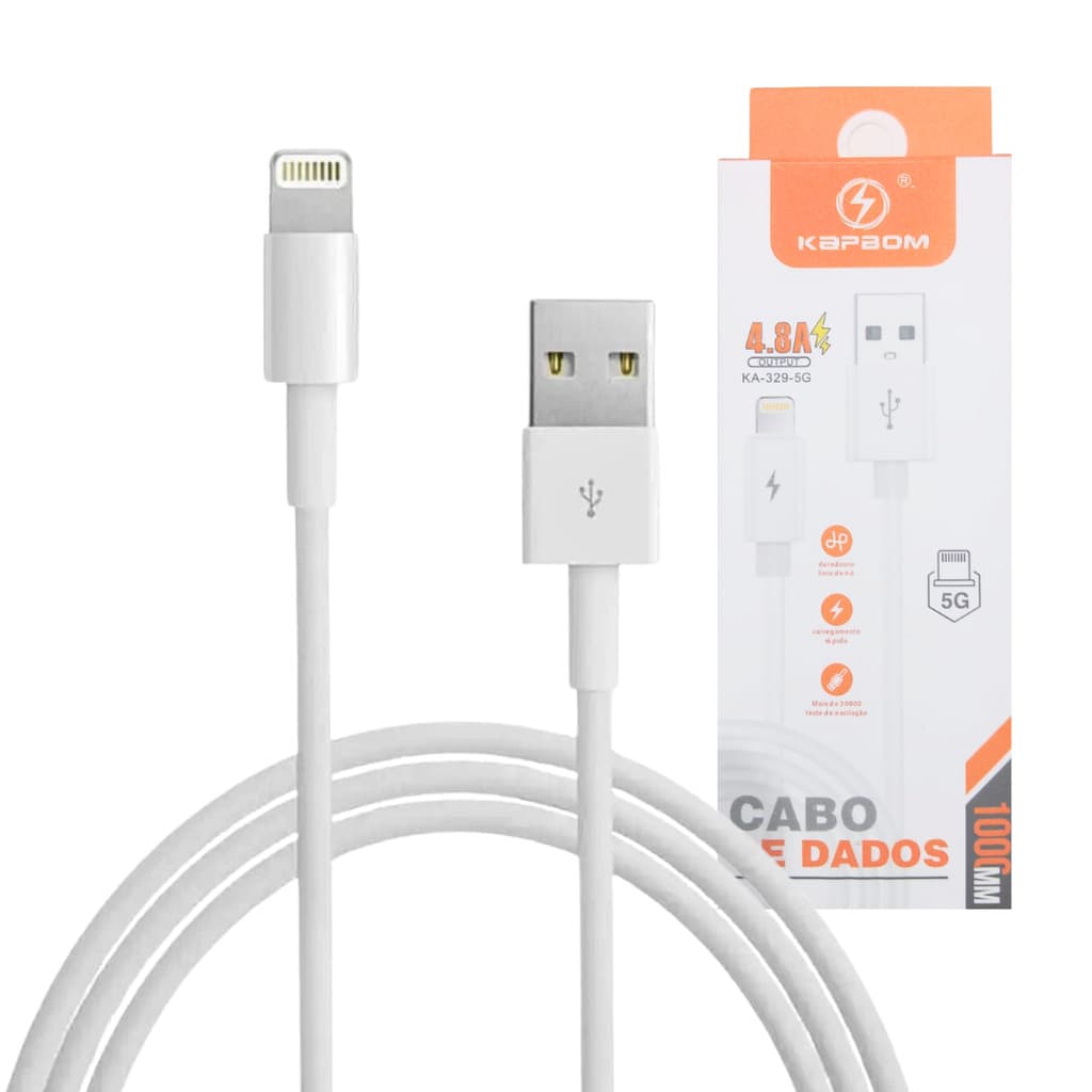 Cabo Carregador USB para Conexão Lightning 1 Metro Turbo 4.8a Kapbom KA-329-5G