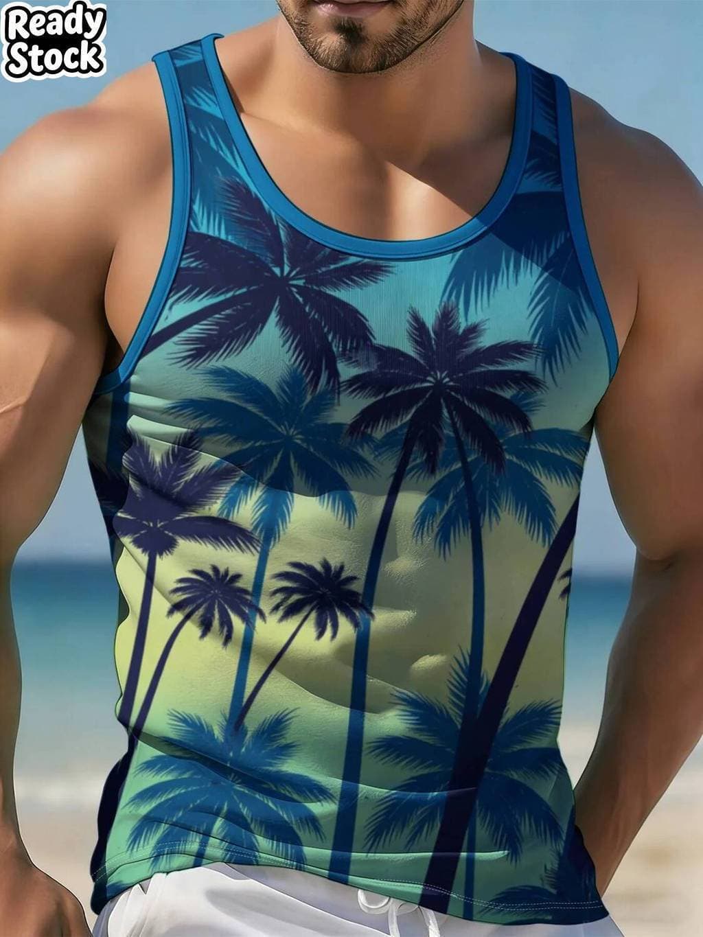 Novo Verão Estilo Praia Azul Masculino Regatas Impressão 3D Respirável Sem Mangas Camisas Venda Quente Homem Colete Topo