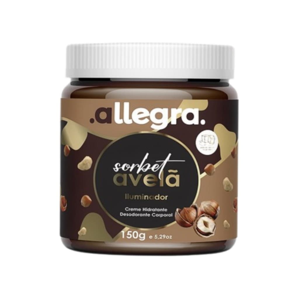 Creme Hidratante Corporal Sorbet Avelã Iluminador 150g Allegra Textura Leve Rápida Absorção Perfumado Brilho Radiante