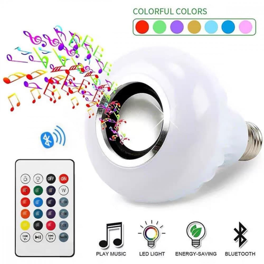 Lâmpada Caixa de Som Led Rgb Bluetooth + Controle Remoto