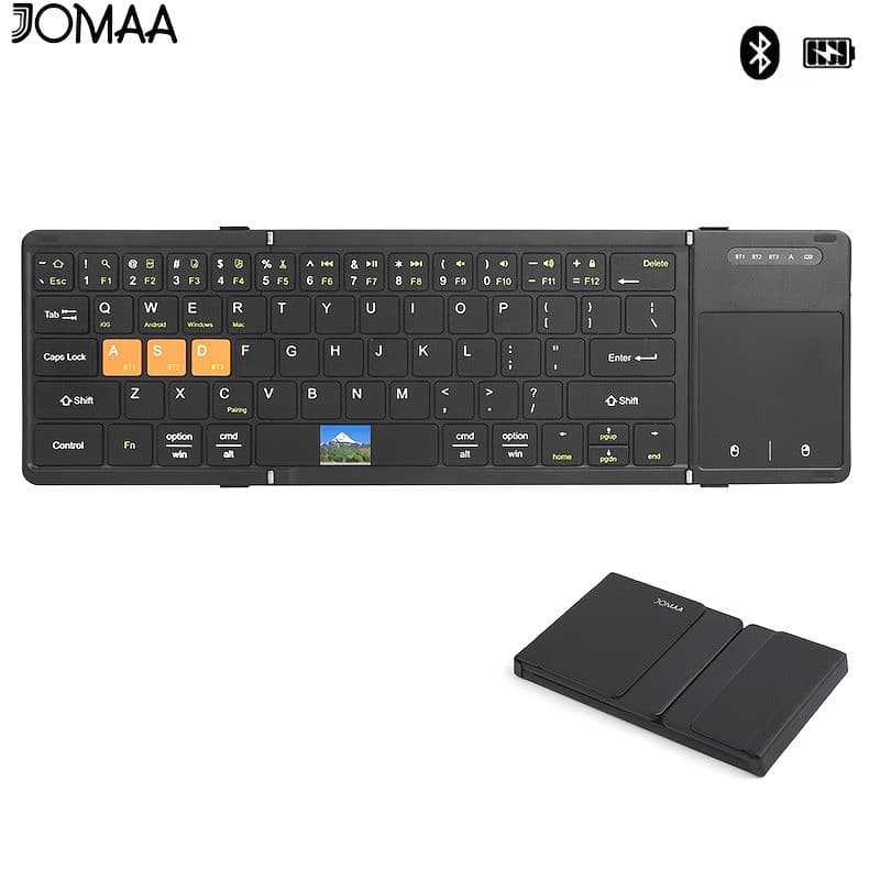 JOMAA Mini Teclado Portátil Bluetooth Leve Dobrável Com Touchpad Recarregável Sem Fio