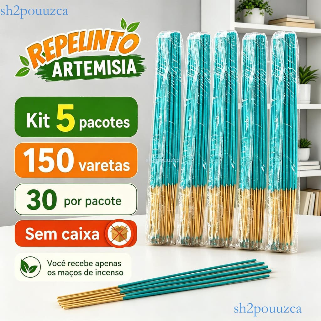 Kit Palitos de Incenso Artemísia Repelente, Afasta Mosquitos e Moscas 2 ou 5 Caixas 30 Varetas 30cm ✨sh2pou