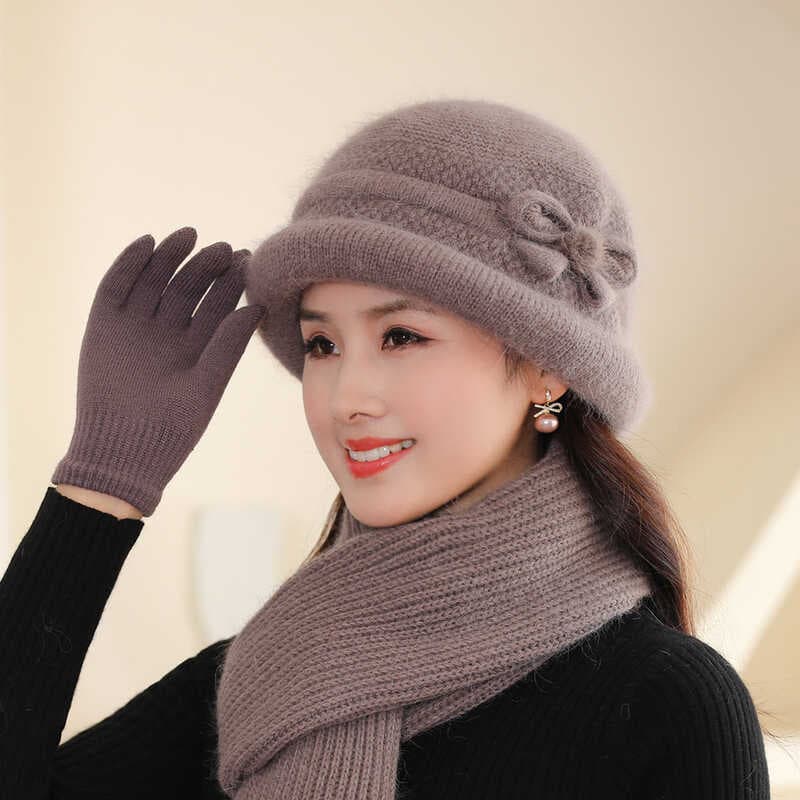 Chapéu para idosos de meia-idade, chapéu de lã de inverno para mulheres, proteção para os ouvidos, chapéu quente para mã