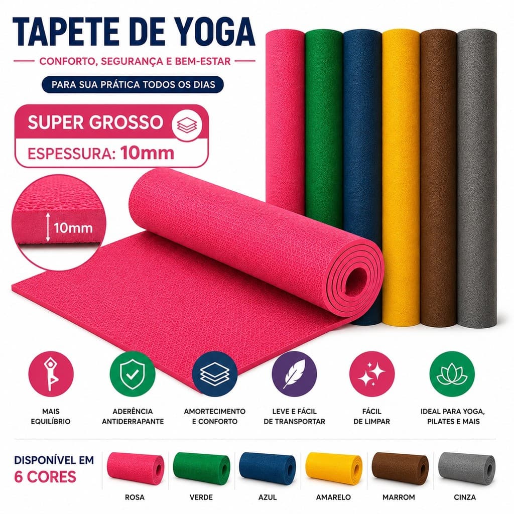 Tapete de Yoga Profissional Antiderrapante para Treinos (cin