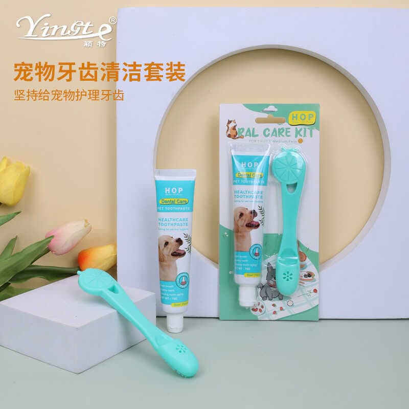 Conjunto de pasta de dentes para animais de estimação, escova de dentes para cães e gatos, Kit de limpeza Oral, escova d