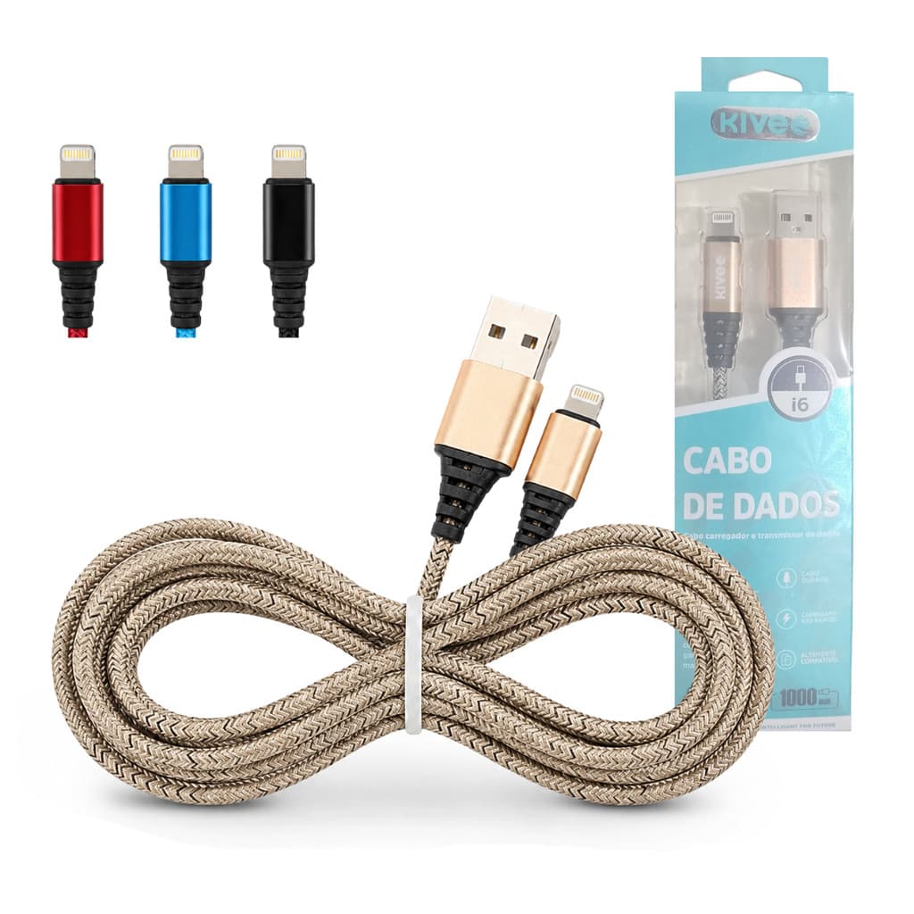 Cabo de Dados USB Lightning 3.4A Nylon Trançado 1m Kive KV-061
