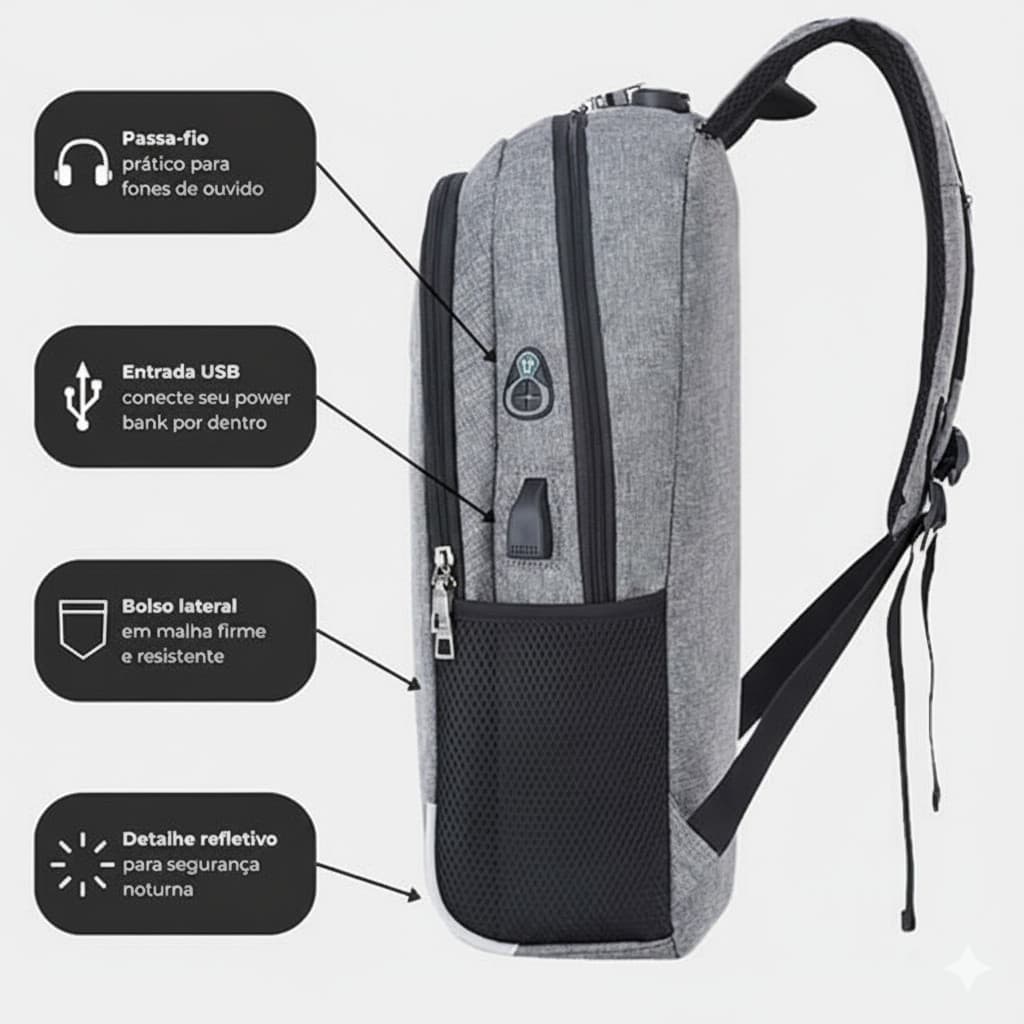 Mochila Executiva para Notebook com Entrada USB Impermeável