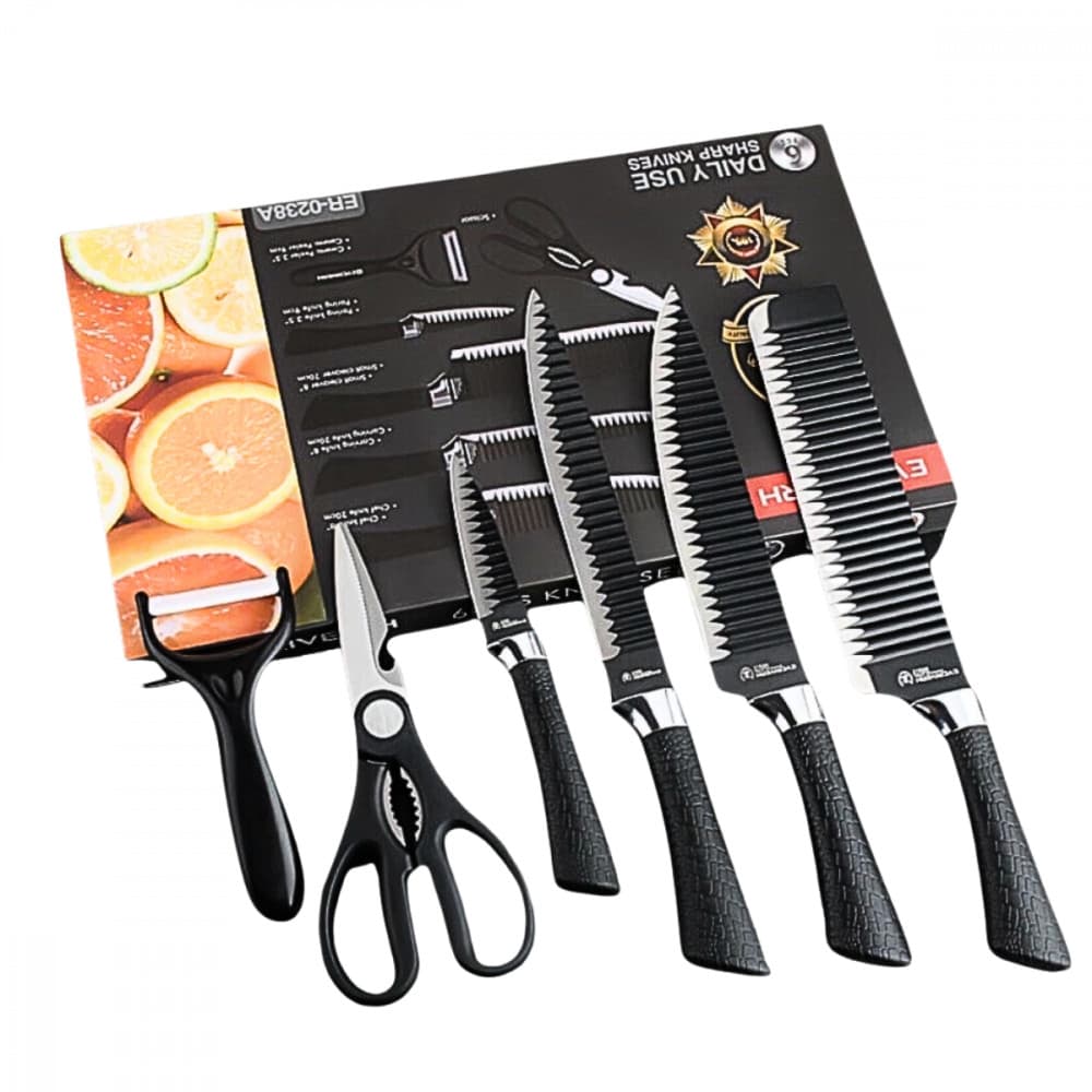 Conjunto Jogo de Facas Inox com Descascador E Tesoura 6 Peça
