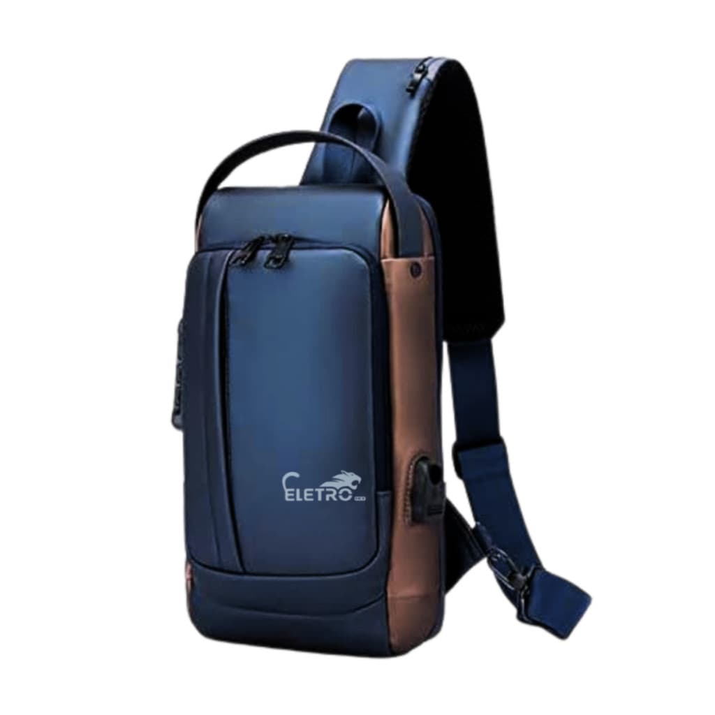 Mochila Transversal Antifurto Porta USB Impermeável Bolsa de Ombro Viagem Masculina com Senha