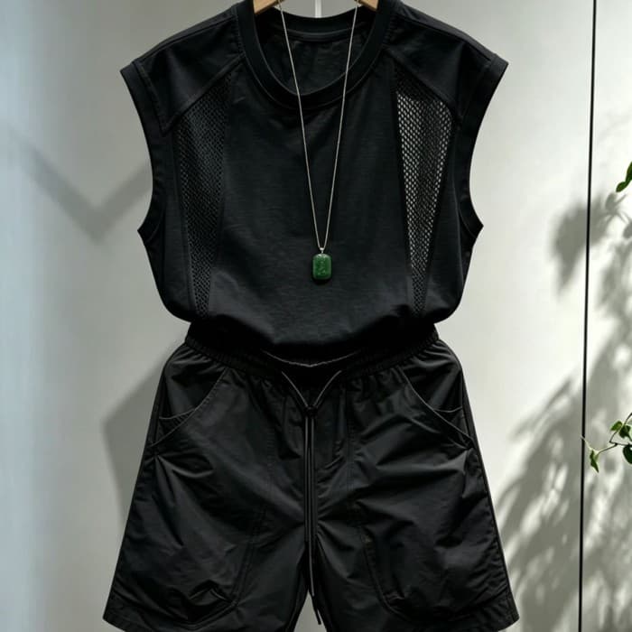 2026 verão conjunto completo Casual terno masculino colete Shorts conjunto de duas peças sem mangas estilo fino juventud