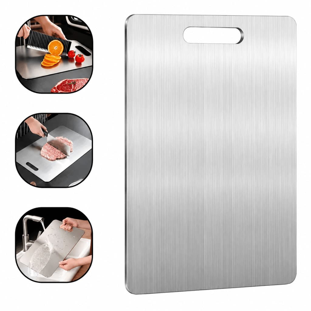 Tábua de Corte em Aço Inox Antibacteriana Dupla Face