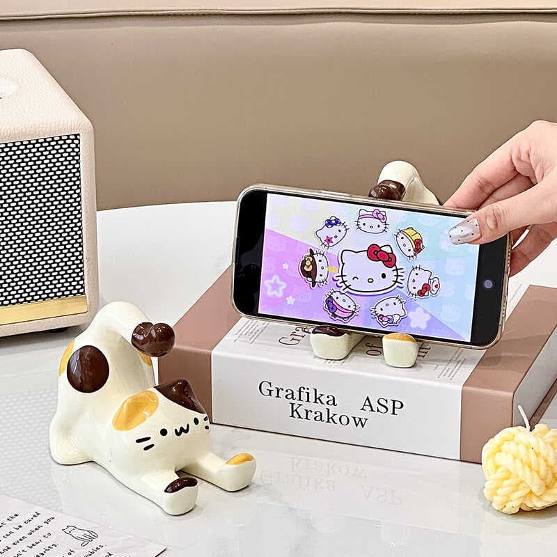 Suporte de telefone de gato preguiçoso Sanhua estilo gato criativo estilo bonito suporte de telefone de mesa ornamentos