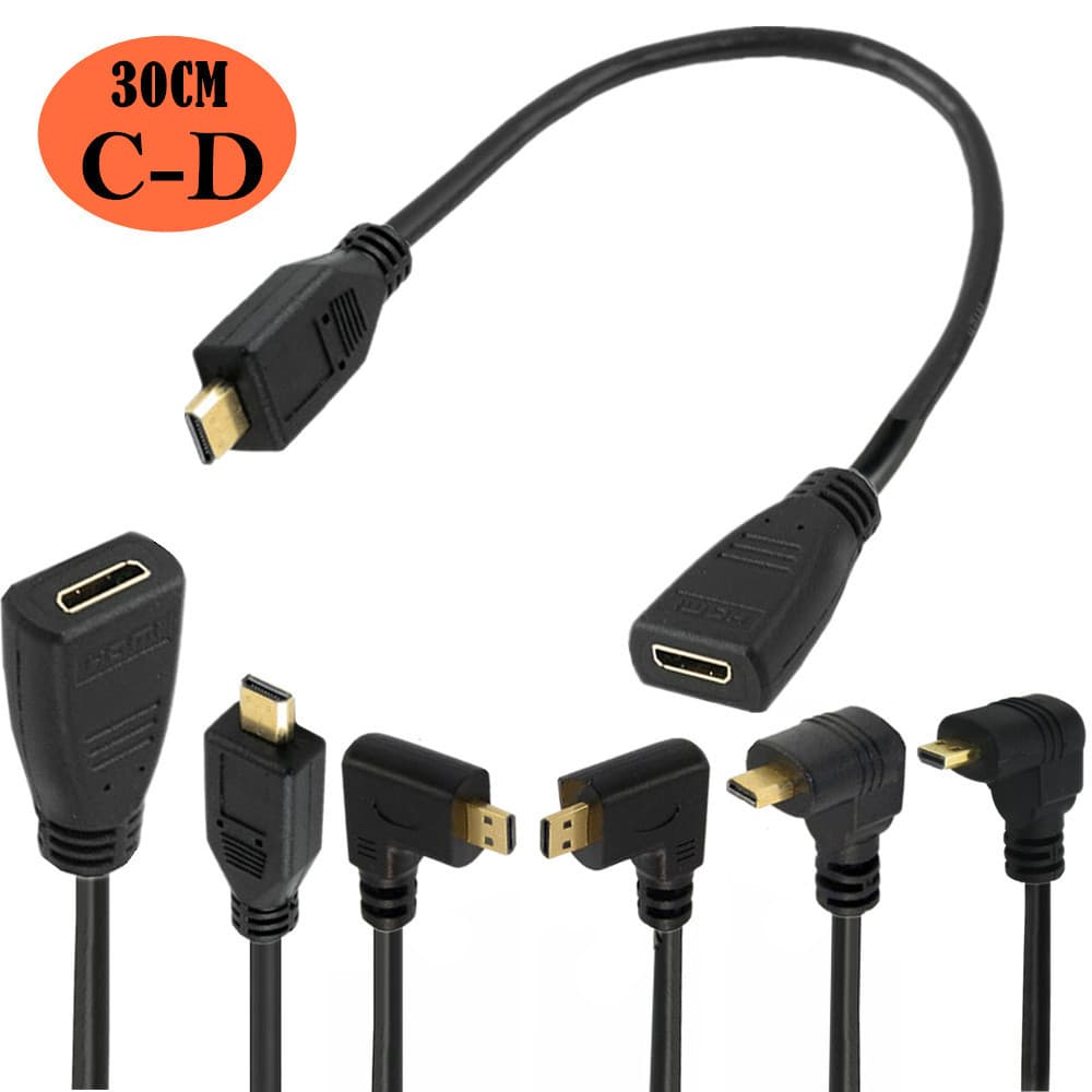 Cabo de vídeo mini hdmi fêmea para Micro hdmi macho 90 cabo de extensão curva tipo C para tipo D cabo adaptador hdmi cab