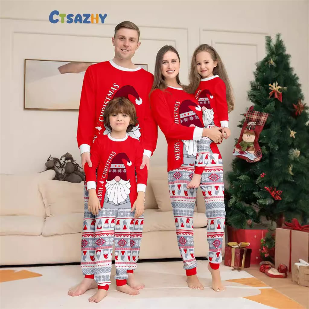 Família Combinando Pijamas De Natal Conjunto Papai Noel Impressão Topos Calças Férias Pai Mãe Crianças Olhar PJs
