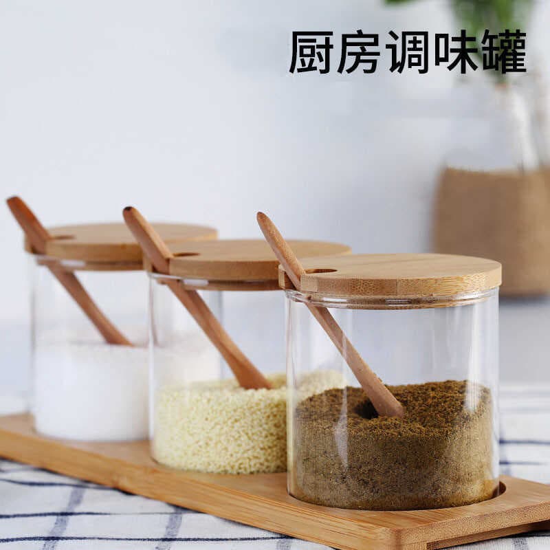 Comércio exterior tempero garrafa conjunto combinação de madeira bambu acácia tampa de madeira cozinha tempero pimenta S