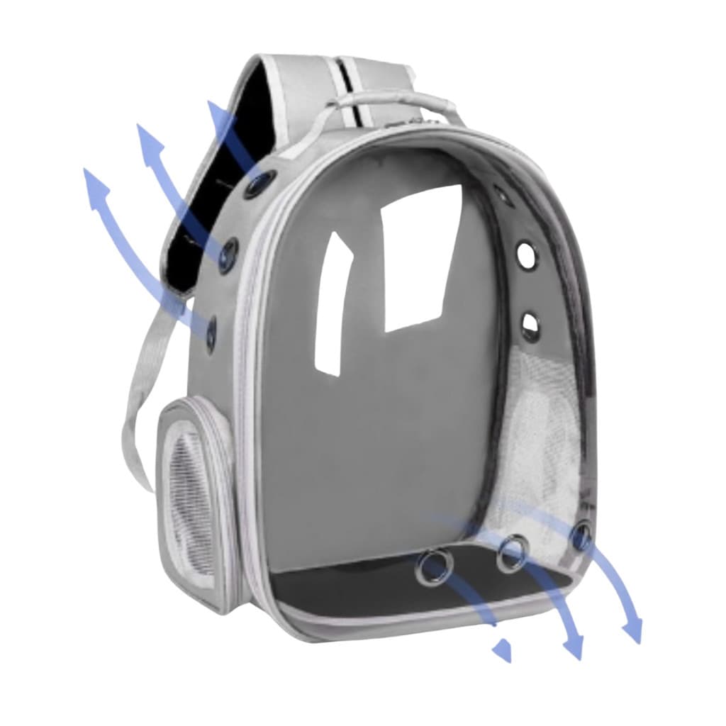 CINZA - Mochila Pet Transporte para Cães e Gatos Visão Ampla com Entrada de Ar