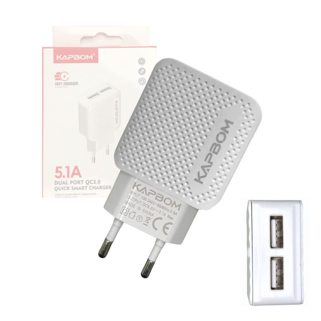 Fonte Carregador 3.1A Fast Charger  QC 3.0 Duas Porta USB Kapbom