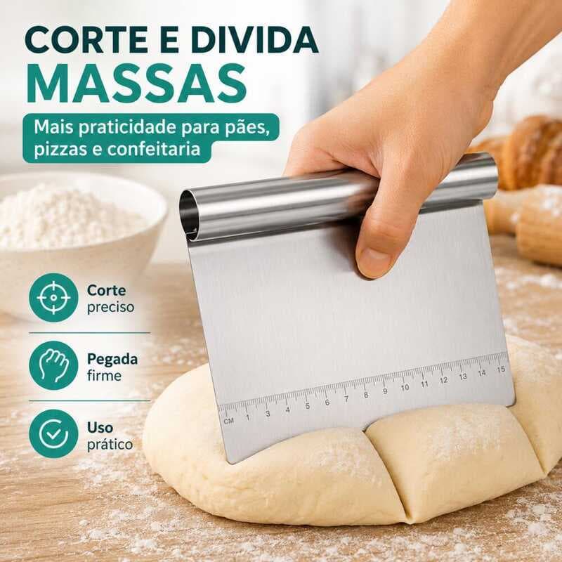 Raspador de Massa em Aço Inox com Cabo Tubular e Régua para Pão Bolo Pizza