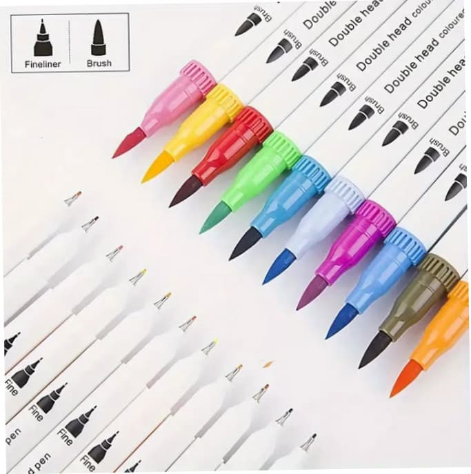 (Transparente) Conjunto de Caneta Colorir Desenhos Ponta Dupla 2 Traços 80 Unidades - Com maletinha