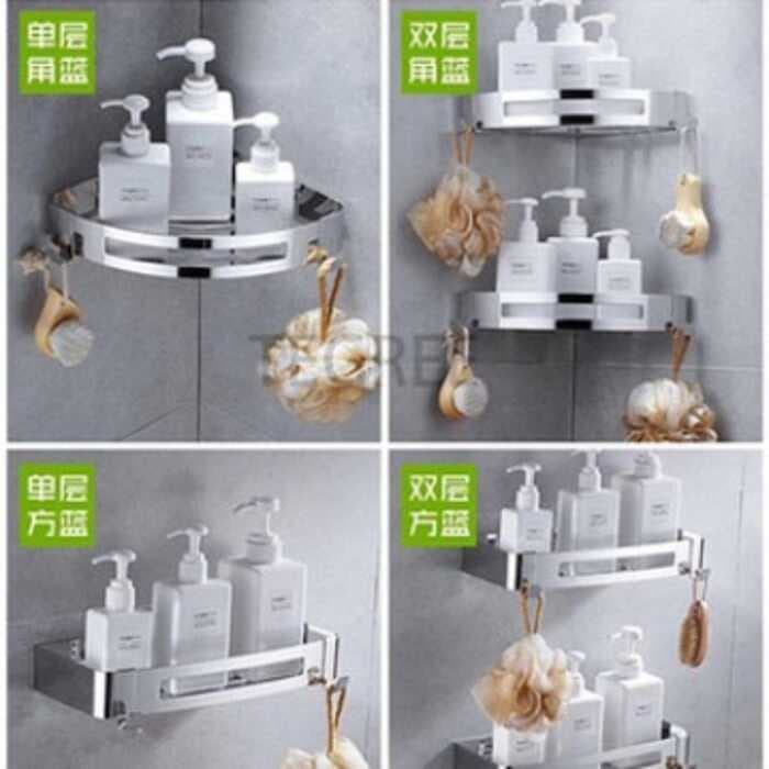 Tripé banheiro prateleira de vaso sanitário Triangular canto de parede 304 aço inoxidável sem perfuração 2 camadas