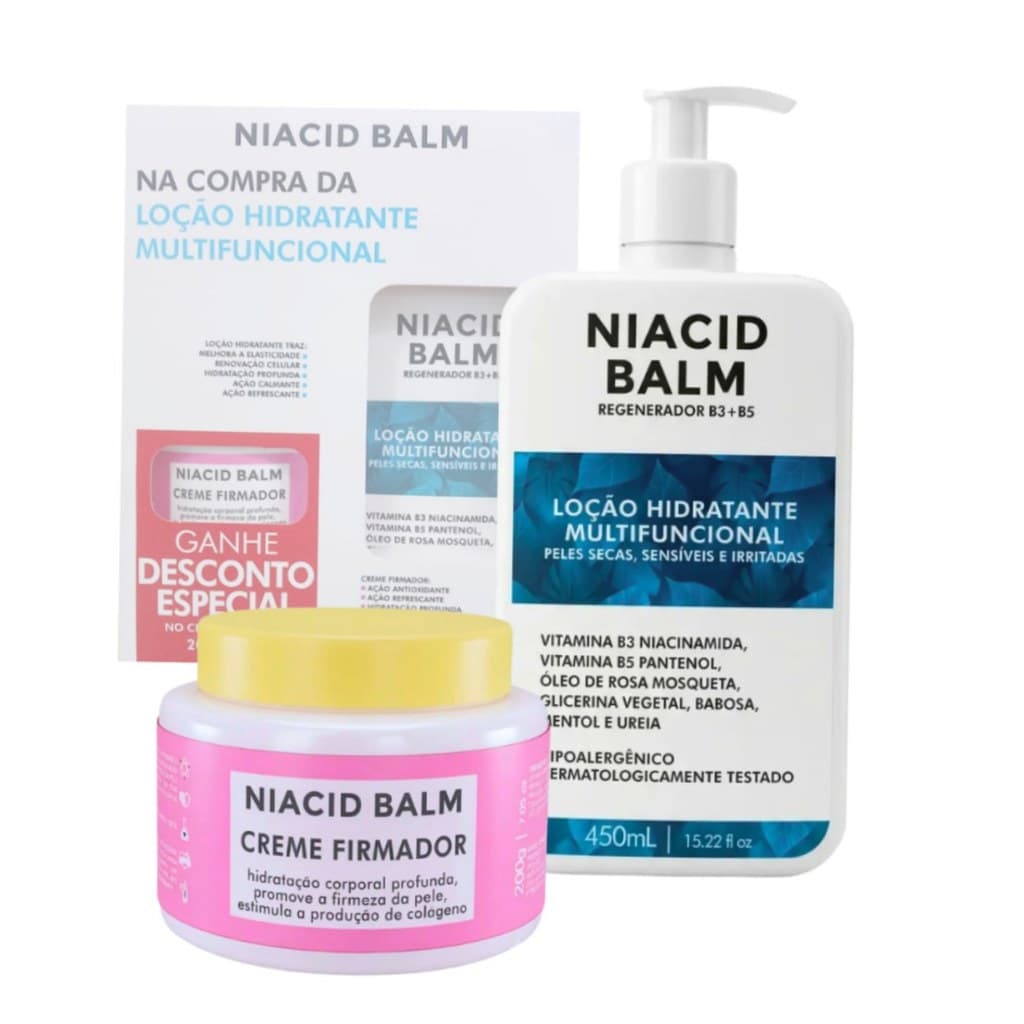 Conjunto de Hidratantes de Pele Extra Seca Niacid Balm + Creme Firmador Colágeno