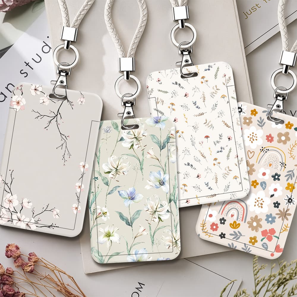 Porta-Cartões De Identificação De Plástico Flor De Cerejeira Com Alça De Chaveiro Para Cartão De Campus De Estudante E C