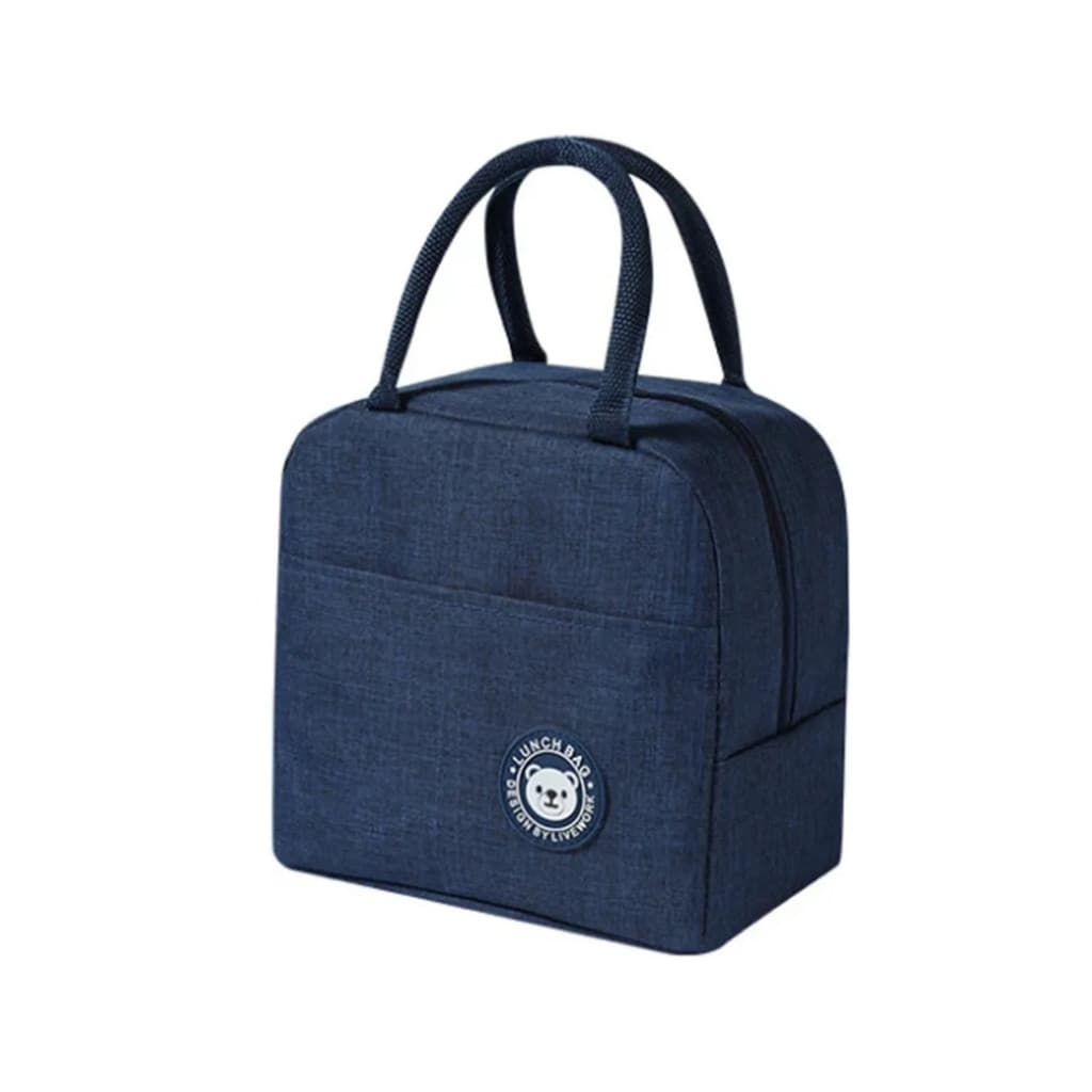 Bolsa Térmica Lancheira Marmita Pequena Com Bolso Lateral Azul Alça Poliéster Resistente