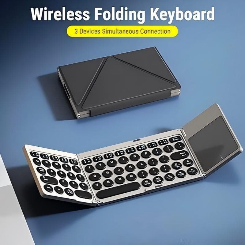 JOMAA Teclado Sem Fio Bluetooth Dobrável Com Touchpad Recarregável Portátil Suporte De Capa De Couro PU Para Tablet E La