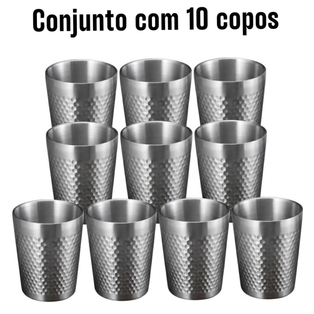 Conjunto 10 Copos em Inox 175ml Parede Dupla