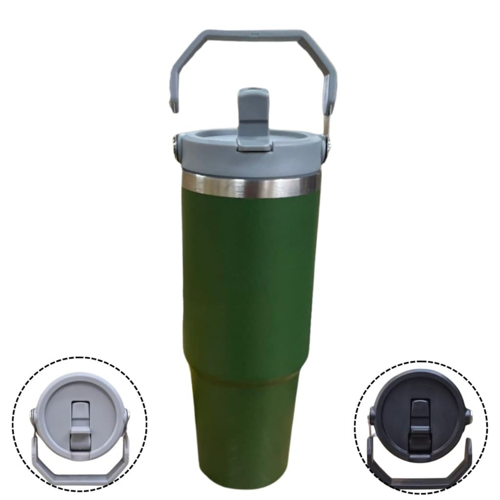 Normal - Garrafa Flip Straw Tumbler com Alça Superior e Canudo (900ml) - Verde Militar