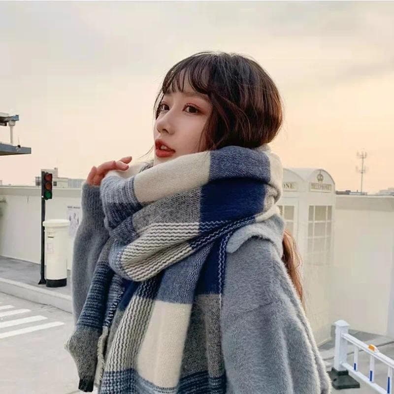 Lenço De Inverno Feminino Quente Foulard Cachecóis Sólidos Moda Casual Caxemira