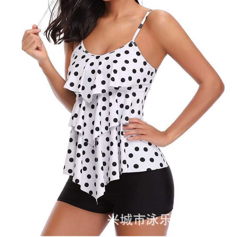 2019 Bolo Biquíni Multicamadas Maiô Plus Size Polka Dot Conservador Maiô