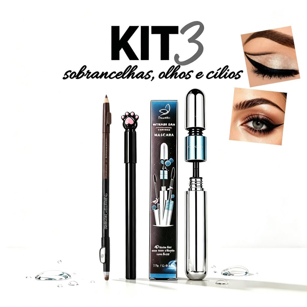 Kit Febella Máscara de Cílios, Delineador e Lápis de Sobrancelha Resistente à Água Maquiagem Olhos