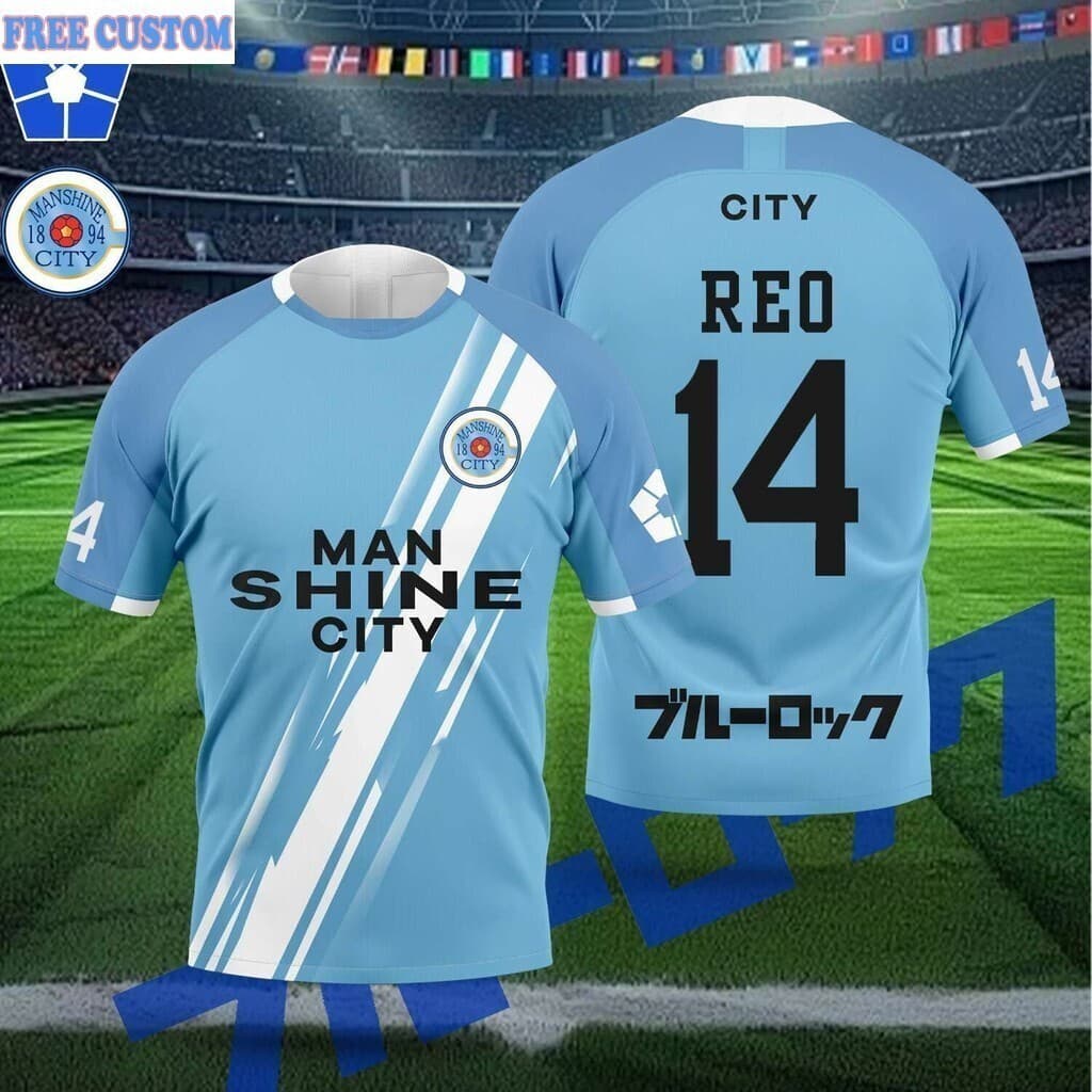 Estoque Pronto Blue Lock Manshine City Branco Cartoon Anime Cosplay Camiseta Masculina Verão Manga Curta Crianças Camise
