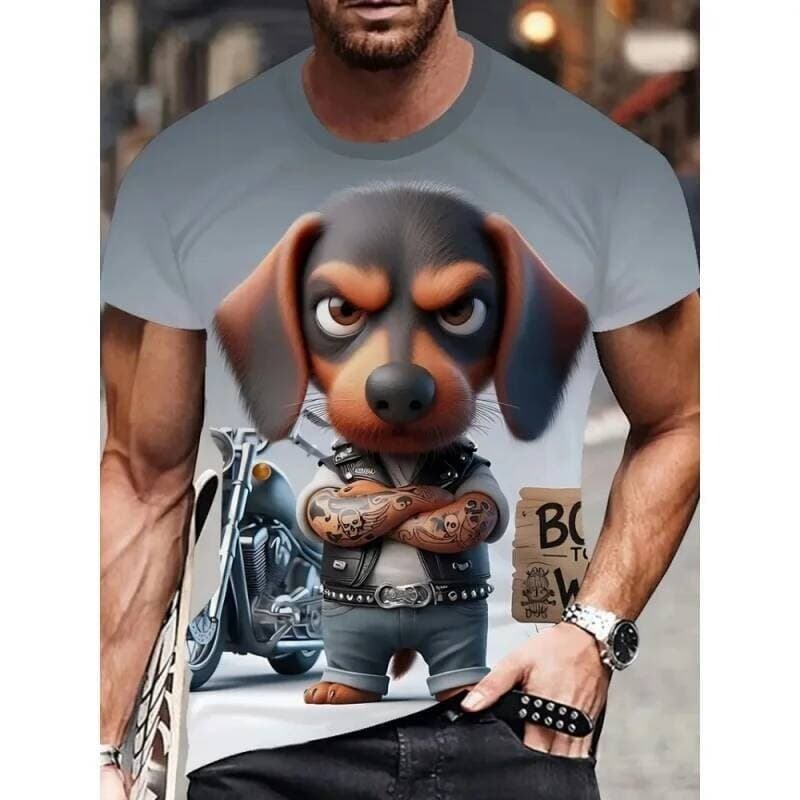 2026 Tigre Cão Mouse Gráfico Camiseta Para Homens Biscoito Motocicleta 3D Impresso Camisetas Verão Moda O-Pescoço Topo S