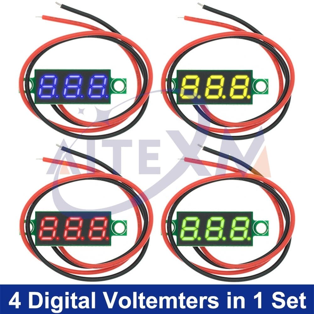 4 Pçs Conjunto 0.28 Polegada 2 Fios 2.5V-40V Mini Voltímetro Digital Medidor De Testador De Tensão Vermelho/Azul/Amarelo