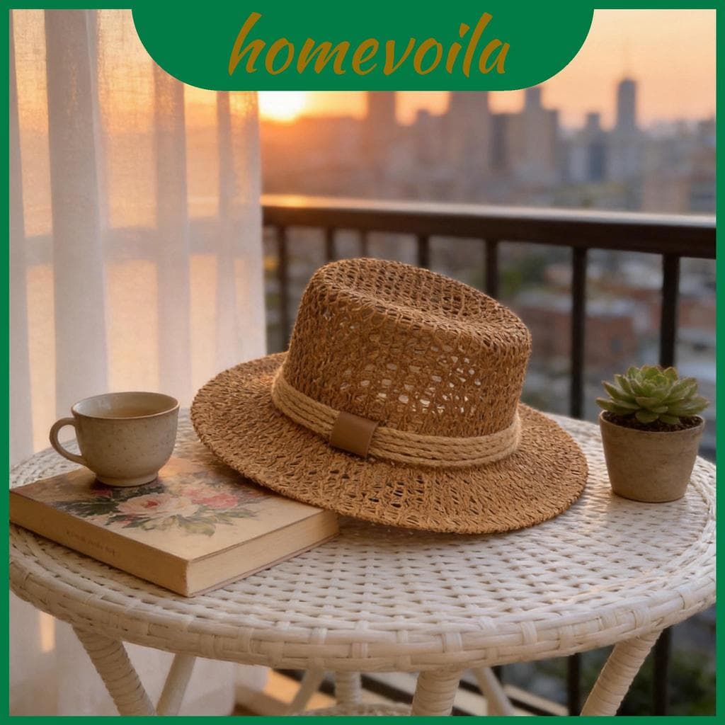 Chapéu De Palha Superior Casual Feminino Liso Com Guarda-Sol E Uso De Design Simples Para Exterior