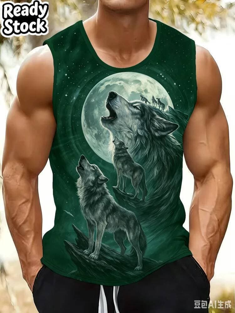 Moda Masculina 3D Uivando Lobo Impressão Regata Padrão Animal Selvagem Sem Mangas Colete Gótico Streetwear Verão Casual