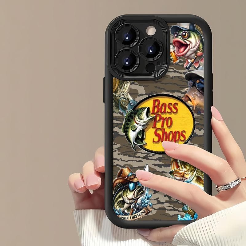 Capa para celular com design de pesca da Bass Pro Shops, compatível com iPhone 17P/16/15/14/13/12/11/X/8/7
