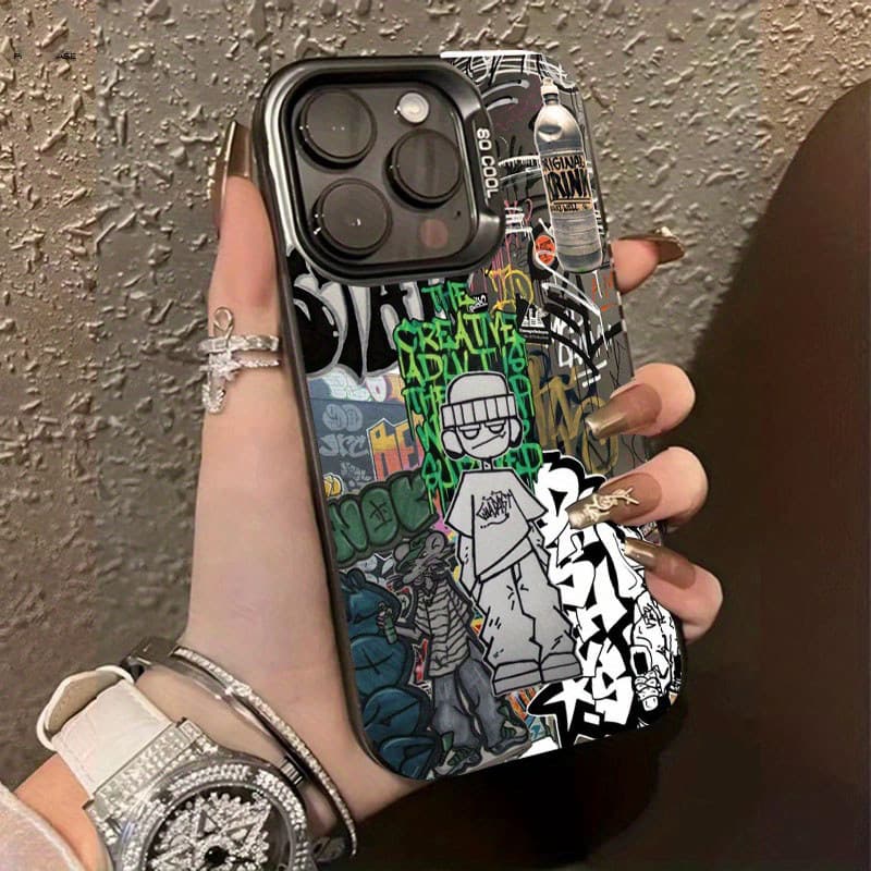 Capa para iPhone 11 12 13 14 15 16 17 Pro Max XS Max Capa para celular Com Personagem de rua grafite urbano